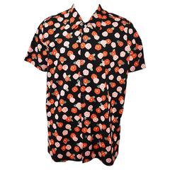 Raf Simons Black Oversize Floral Short-Sleeve Shirt with Metal Popper Details S/