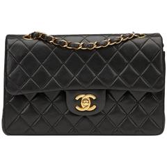 2000s Chanel Black Quilted Lambskin Vintage Small Classic Double Flap Bag