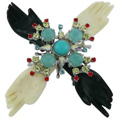 Christian Lacroix Rare Symbolist Hands Jewelled Brooch Pendant 10