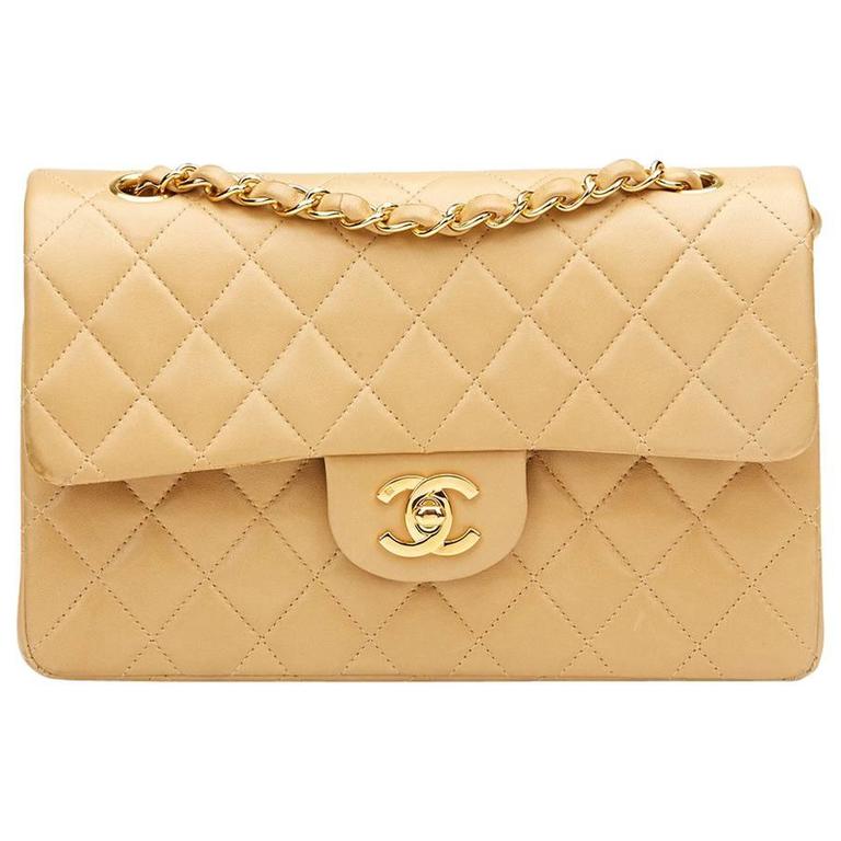 1990s Chanel Beige Quilted Lambskin Vintage Small Classic Double Flap Bag at 1stDibs chanel