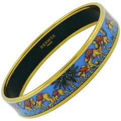 Hermès Vintage Camel Caravan Printed Enamel Narrow Bangle Bracelet PM (65)