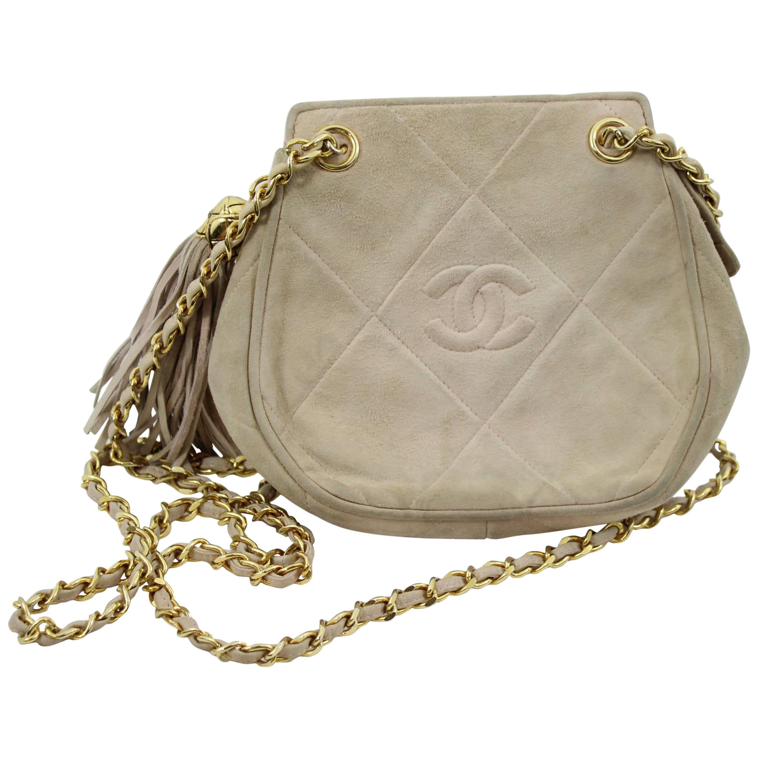 Chanel Vintage 90's  Suede Shoulder Bag with Golden Hardware 