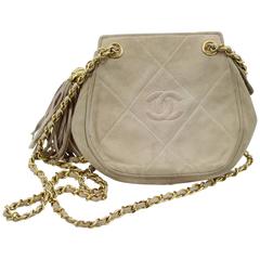Chanel Vintage 90
s  Suede Shoulder Bag with Golden Hardware
