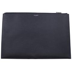 new never used Saint Laurent Men's Clutch in Navy Grained Leather 15 x 10, 5 inch
