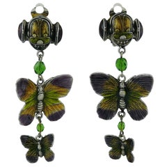 Vintage Jean Paul Gaultier 1990s Unsigned Scarab and Butterflies Dangling Earrings