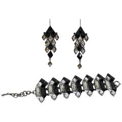 Amazing Yves Saint Laurent Jewelry Set (Earrings and Bracelet) Black and Crysta