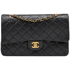 1990s Chanel Black Quilted Lambskin Vintage Medium Classic Double Flap Bag