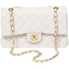Vintage Chanel Classic Double Flap 26 White Quilted Leather