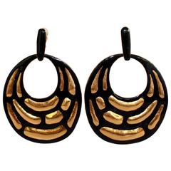 Herve van der Straeten Gilded Brass and Black Lacquer Clip Earrings 9