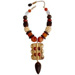 Limited Series Philippe Ferrandis Tiger's Eye Carnelian Resin Wood Necklace
