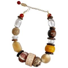 Philippe Ferrandis Rock Crystal, Carnelian, Wood, & Snakeskin Necklace