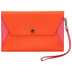 Christian Dior Orange and Pink Leather Clutch Bag 