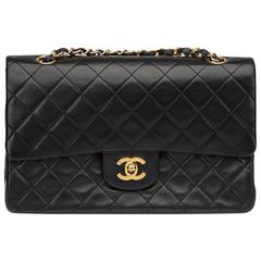 1990s Chanel Black Quilted Lambskin Vintage Medium Classic Double Flap Bag