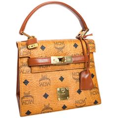 MCM Mini Kelly in Tan Logo Leather