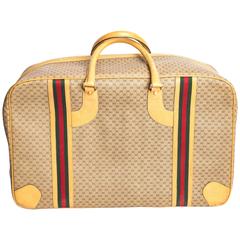 Gucci Soft Tan Monogram Suitcase With Heritage Stripe