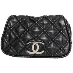 Chanel Black Quilted Leather Bag With Graphite Grey Chanel Logo - 2007/2008 1