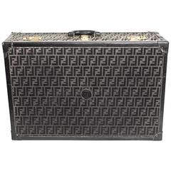 Chic Fendi Hard Zucca Pattern Suitcase with Black Leather Trim