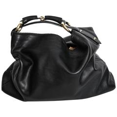 Gucci Black Leather Horsebit Hobo Bag With Silver Hardware
