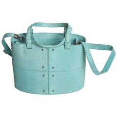 Tod's Baby Blue Snakeskin Bucket Back With Detachable Shoulder Strap 5