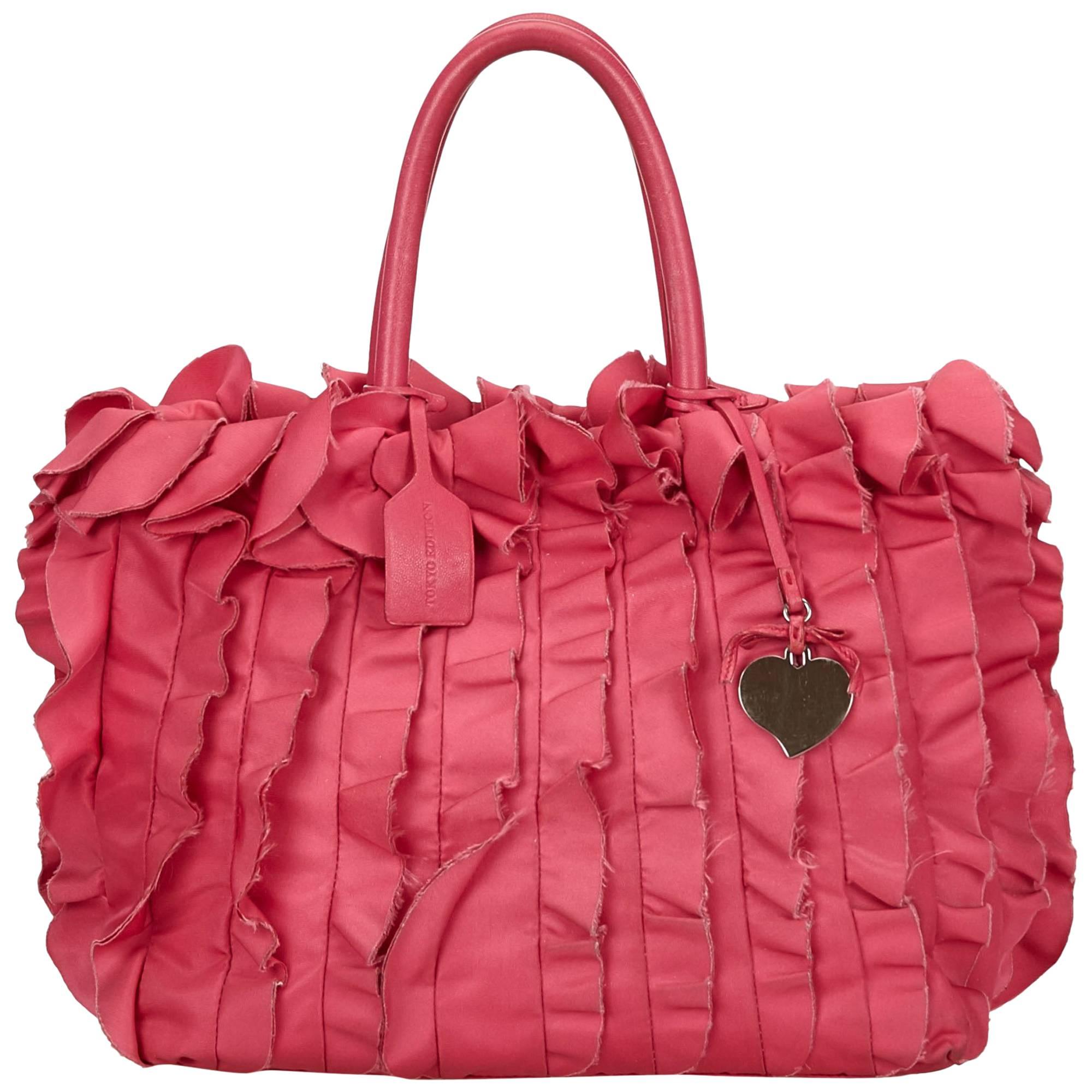 Prada Pink Satin Ruffle Tote Bag