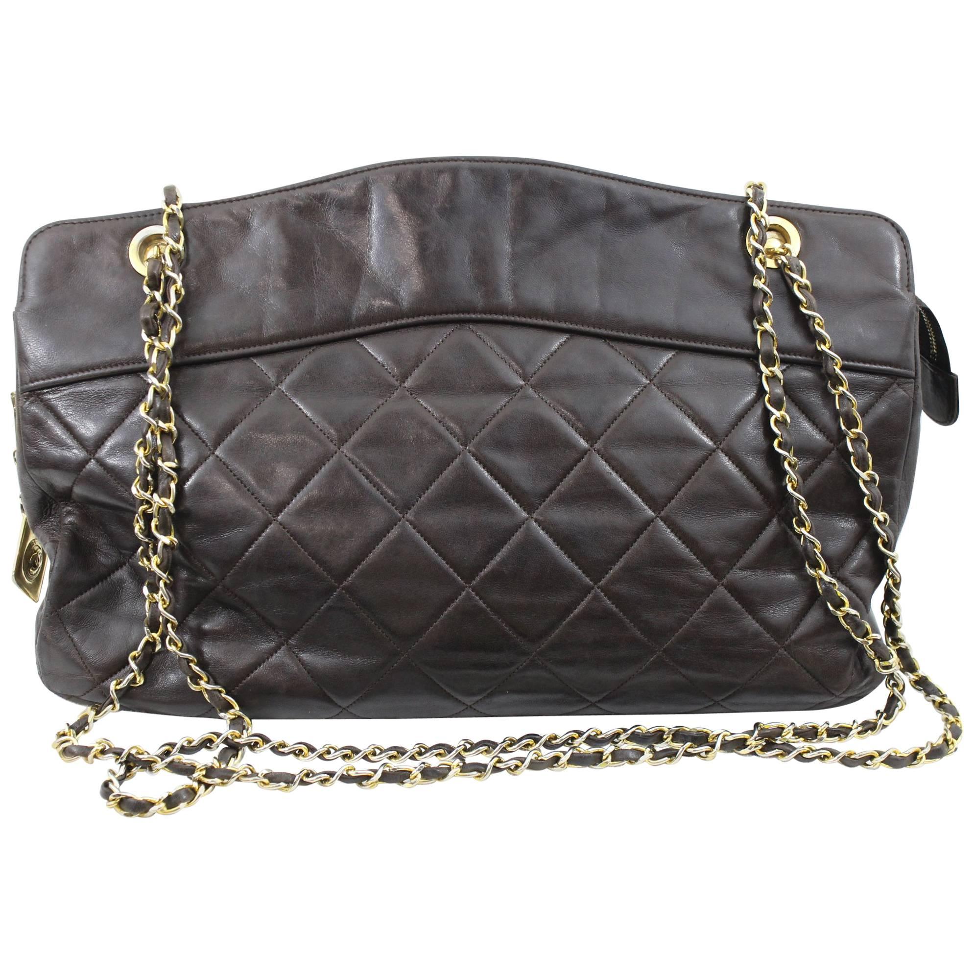 Chanel Large Brown Chocolate Quilted Leather Shopping Bag
