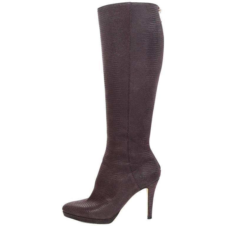 Jimmy Choo Bordeaux Sueded Lizard Embossed Boots Sz 36.5 For Sale at ...