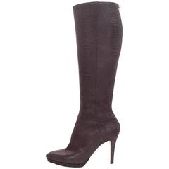 Jimmy Choo Bordeaux Sueded Lizard Embossed Boots Sz 36.5