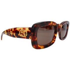 Late 80's Gucci Tortoiseshell Bold Rectangular Sunglasses