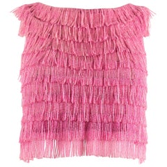 1960 hot pink beaded fringed cropped evening vest