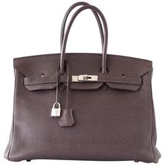 Hermes Birkin 35 Bag Chocolate Togo Palladium Pre - Loved