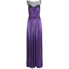 2006 Lanvin Purple & Black Evening Gown Dress w/ Illusion Top
