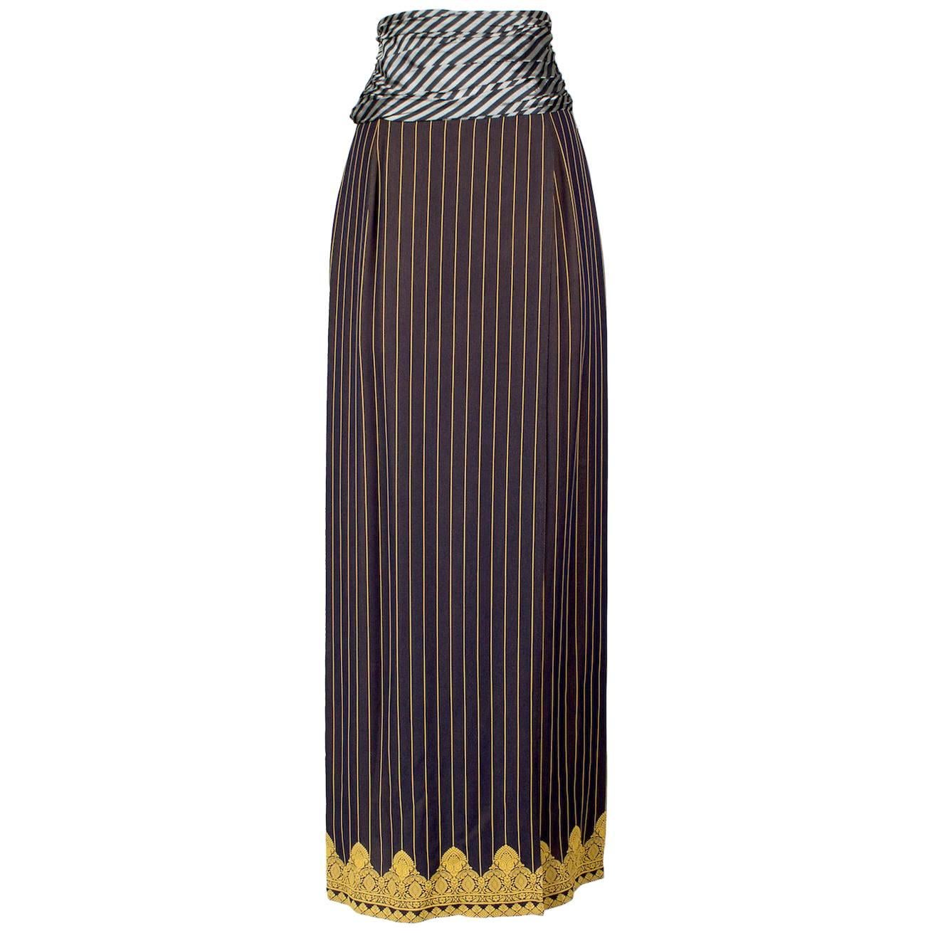 Jean Paul Gaultier Pinstripe Skirt with Grommet Back Belt circa 2000s