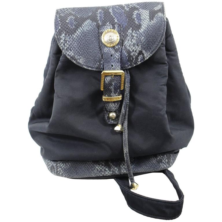 Python Nylon Backpack Vintage Nylon Gianni versace One Strap Backpack with Faked Python For ...