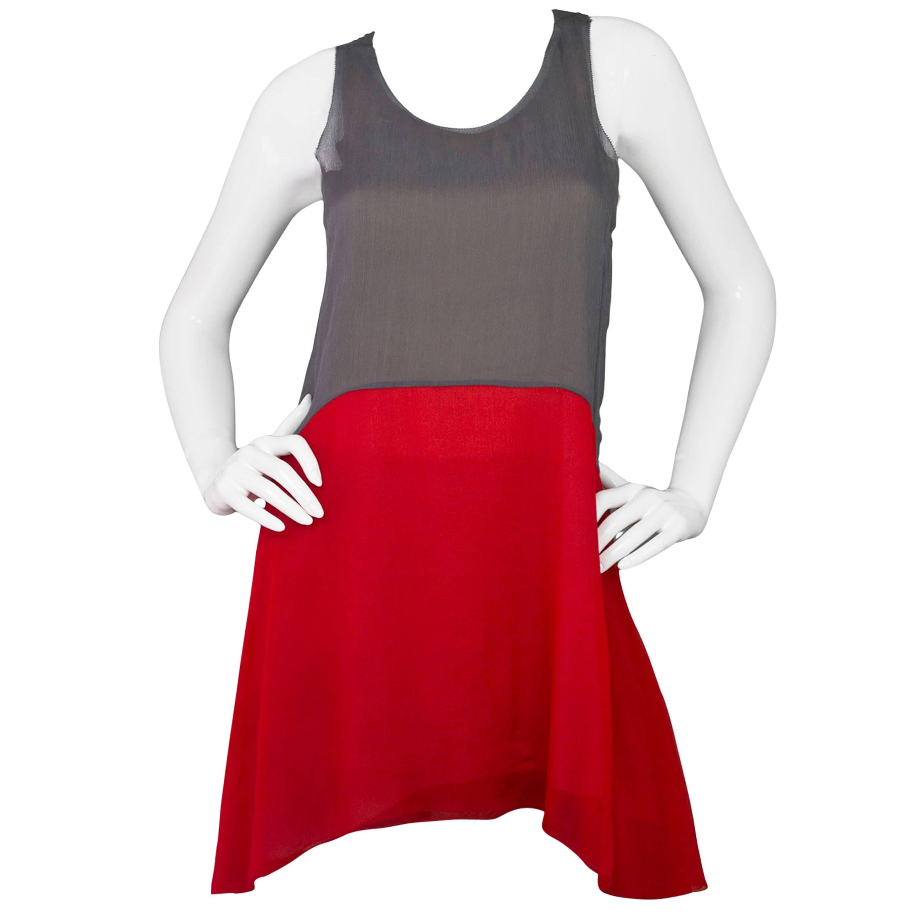 Vera Wang Grey & Red Color Block Sleeveless Tunic Top sz US4