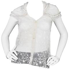 Nina Ricci White Embroidered Silk Cap Sleeve Top sz US4 5