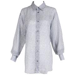 Hermes Men's Pale Blue Linen Button Down Long Sleeve Floral Print Shirt 5