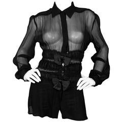 Jean Paul Gaultier Black Silk Long Sleeve Ruffle Top sz US6 2