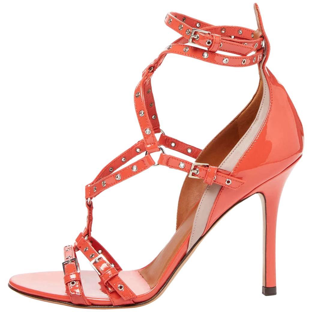 Valentino New Coral Patent Leather Strappy Cut Out Sandals Heels in Box