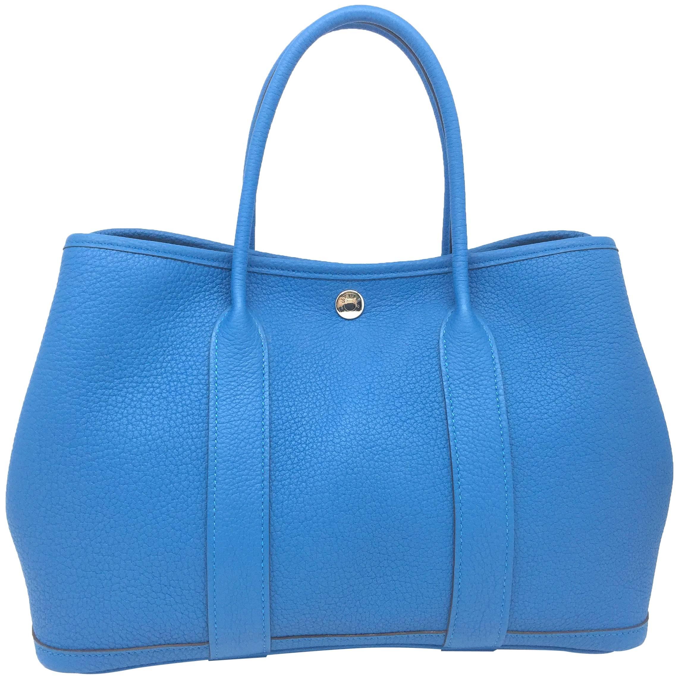 Hermes Garden Party 30 Blue Zanzibar Togo Leather Tote Bag