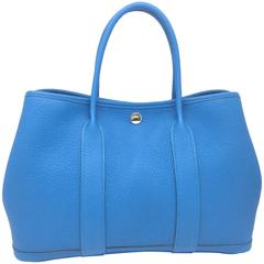 Hermes Garden Party 30 Blue Zanzibar Togo Leather Tote Bag