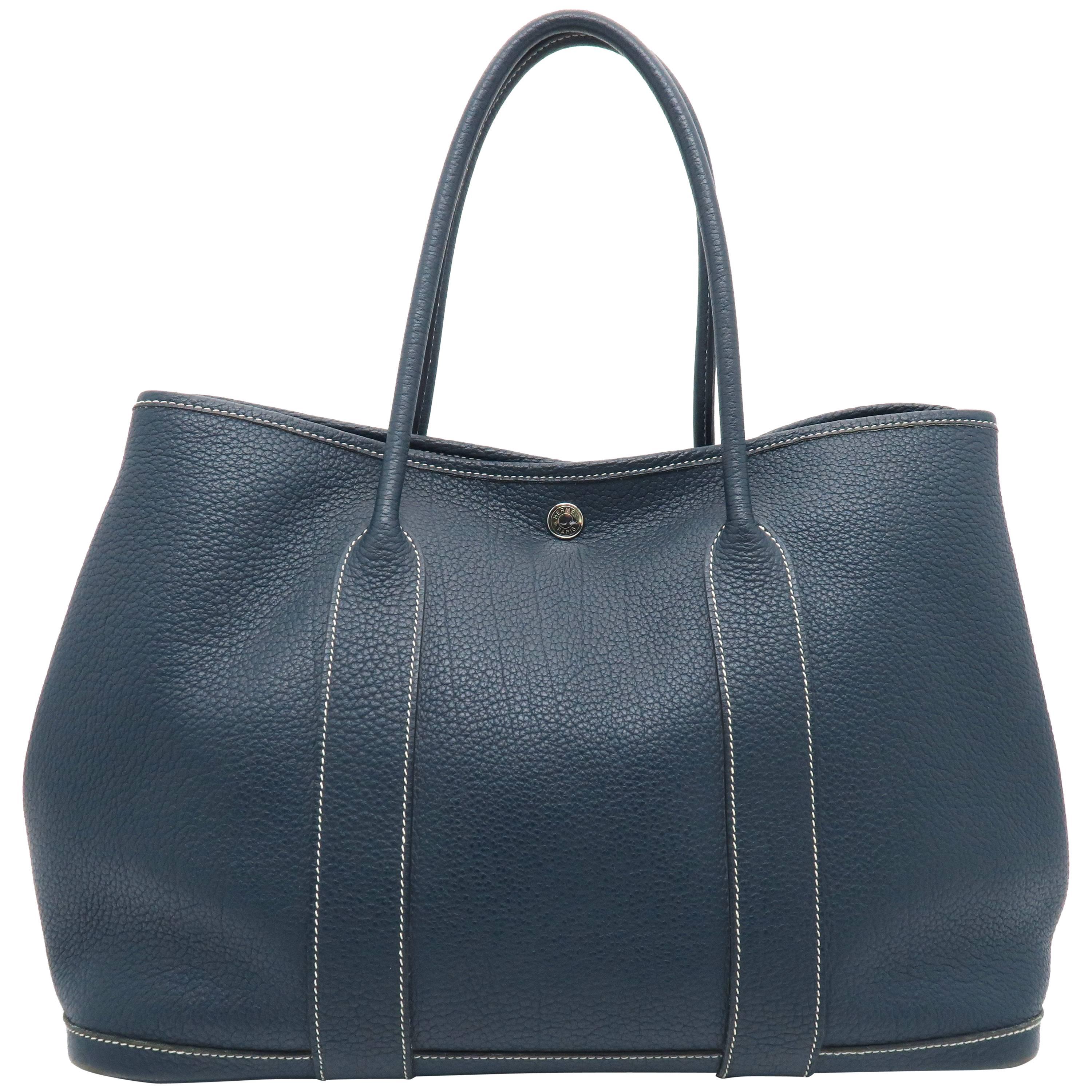 Hermes Garden Party PM Bleu De Presse Blue Togo Leather Tote Bag For Sale