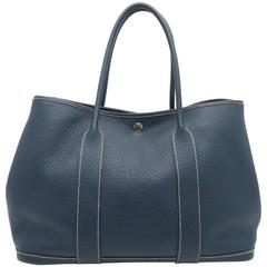 Hermes Garden Party PM Bleu De Presse Blue Togo Leather Tote Bag