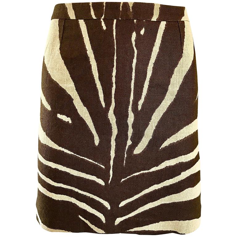 NWT Michael Kors Collection Size 4 Brown + Ivory Zebra Print Linen Mini