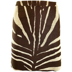 NWT Michael Kors Collection Size 4 Brown + Ivory Zebra Print Linen Mini Skirt