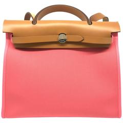 Hermes Herbag PM Rose Azalee Pink Canvas Top Handle Bag