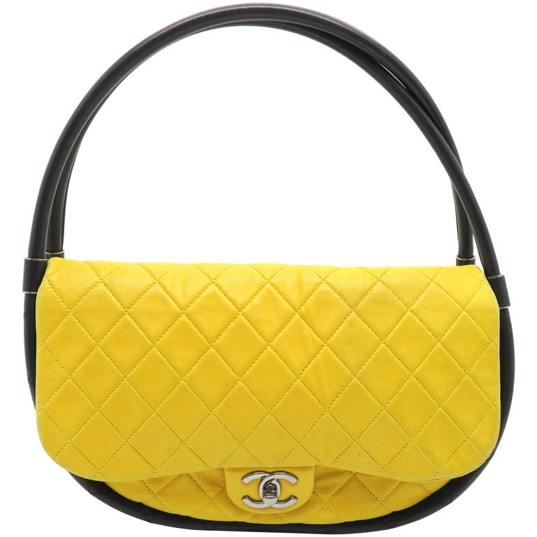 Chanel Hula Hoop Yellow Quilted Lambskin Leather Silver Metal Handbag For  Sale at 1stDibs