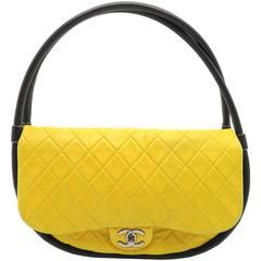 Chanel Hula Hoop Yellow Quilted Lambskin Leather Silver Metal Handbag