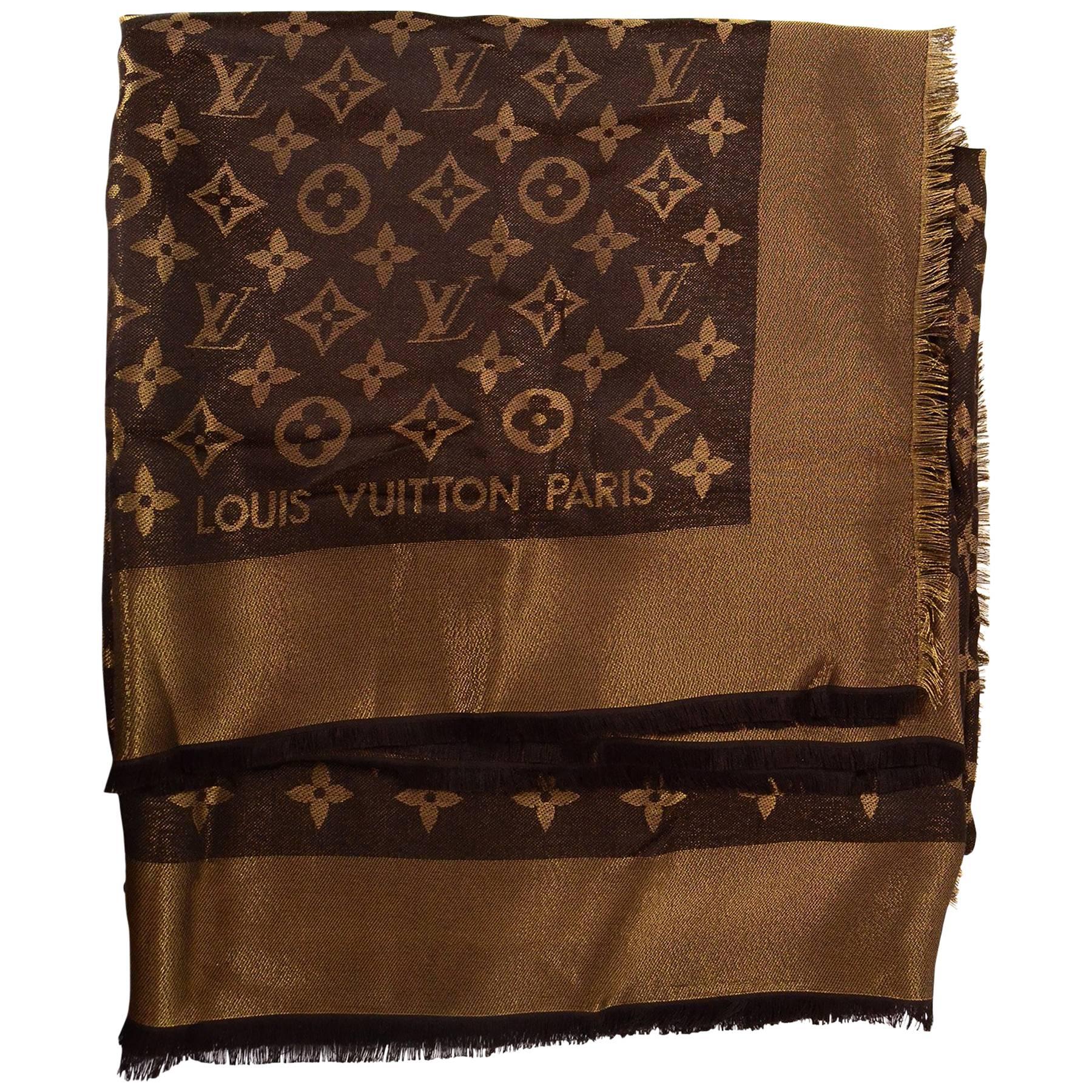  Louis Vuitton Brown Lurex Monogram Shine Shawl with Box rt. $675