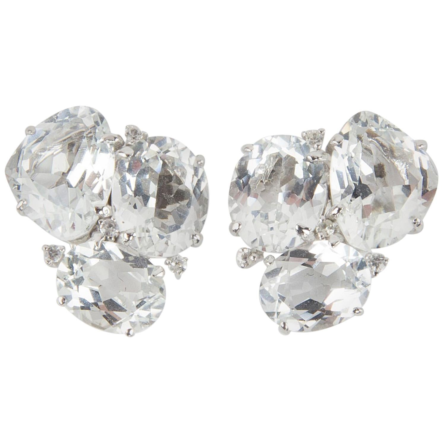 White Topaz and Diamond Stud Statement Earrings