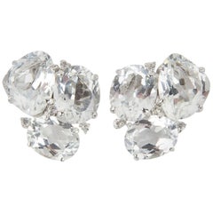 White Topaz and Diamond Stud Statement Earrings